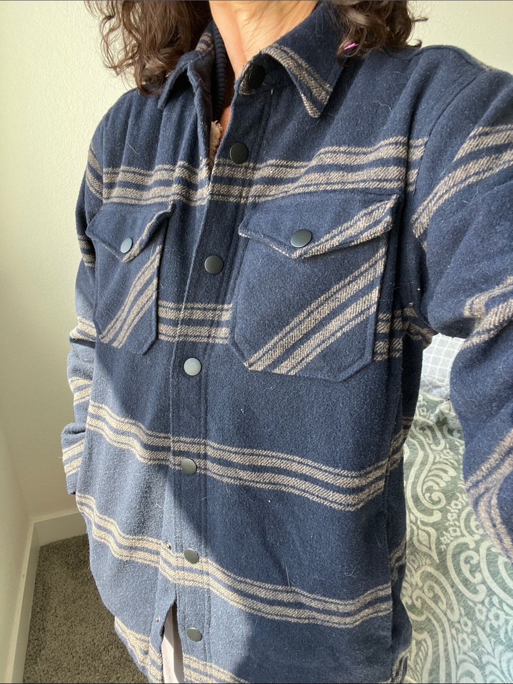 Jachs NY Men's Navy Striped Wool Blend Shacket Jacket Small unisex